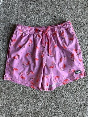 Saxx Pink Flamingo Pattern Swim Shorts